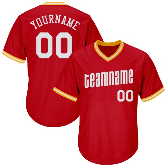Jersey Baseball Weiß-Gold Throwback Rippstrick Authentic Custom Shirt Rot