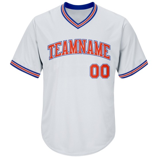 Benutzerdefinierte Orange-Royal Baseball Rib-Strick Shirt Jersey Weiß Throwback Authentic