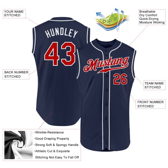 Baseball Trikot Authentic Navy Custom Rot-Weiß Ärmellos Baseball Trikot Authentic Navy Custom Rot-Weiß Ärmellos