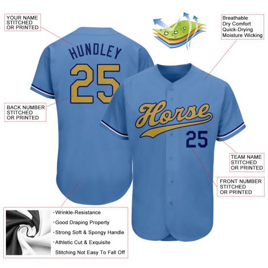Baseball Blau Custom Jersey Old Light Gold-Royal Authentic