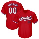Baseball Custom Weiß-Royal Rippenstrick Rot Jersey Shirt Authentic Throwback