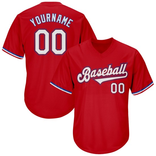 Baseball Custom Weiß-Royal Rippenstrick Rot Jersey Shirt Authentic Throwback