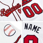 Benutzerdefiniertes rot-marineblaues Baseballtrikot, weiß, authentisch