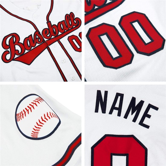 Benutzerdefiniertes rot-marineblaues Baseballtrikot, weiß, authentisch