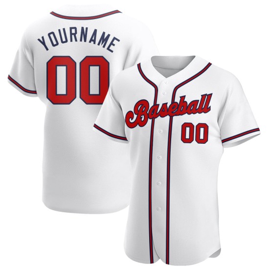 Benutzerdefiniertes rot-marineblaues Baseballtrikot, weiß, authentisch
