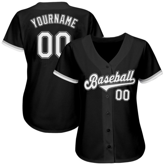 Authentic Baseball Schwarz Custom Jersey Weiß-Grau Authentic Baseball Schwarz Custom Jersey Weiß-Grau