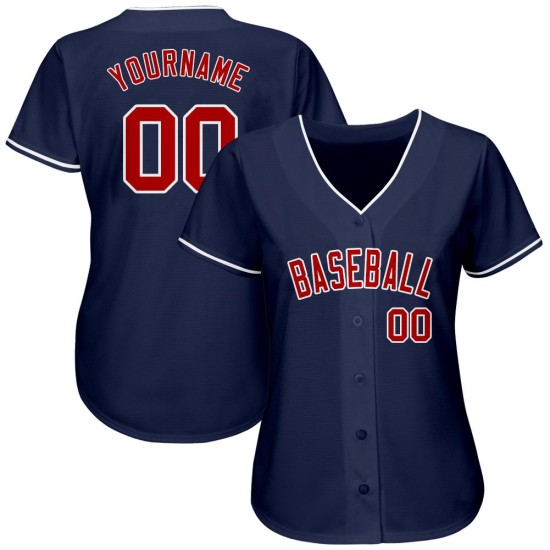 Benutzerdefiniertes authentisches Marineblaues Baseballtrikot in Rot-Weiß Benutzerdefiniertes authentisches Marineblaues Baseballtrikot in Rot-Weiß