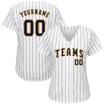 Jersey Authentic Baseball Weiß Custom Navy Navy-Gold Nadelstreifen