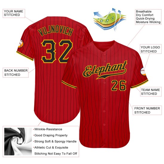 Benutzerdefinierte schwarz rot Jersey authentische Baseball Nadelstreifen schwarz-gold