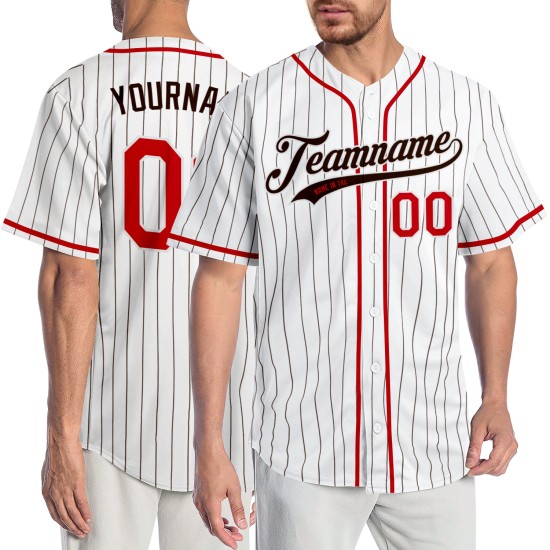 Jersey Nadelstreifen Baseball Authentic Braun Custom Weiß Rot-Braun Jersey Nadelstreifen Baseball Authentic Braun Custom Weiß Rot-Braun