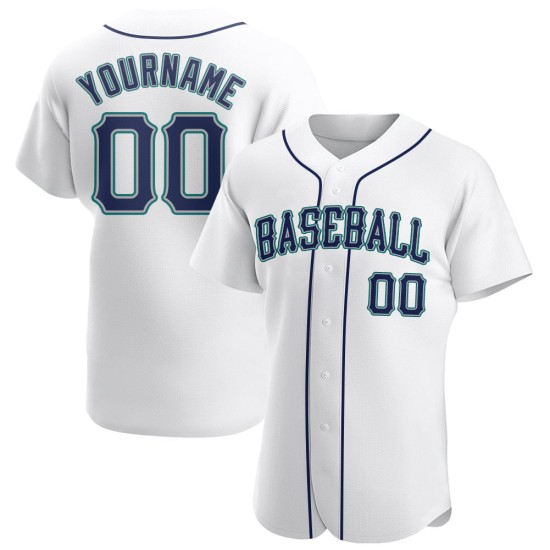 Jersey Weiß Navy-Teal Baseball Authentic Custom
