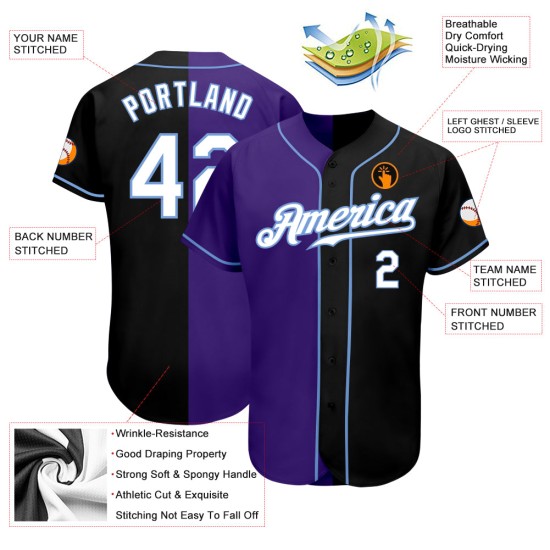Benutzerdefinierte Schwarz Weiß-Lila Authentic Jersey Baseball Fashion Split Benutzerdefinierte Schwarz Weiß-Lila Authentic Jersey Baseball Fashion Split