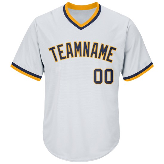 Throwback Weißes Rippstrick-Jersey Authentic Shirt Baseball Custom Navy-Gold