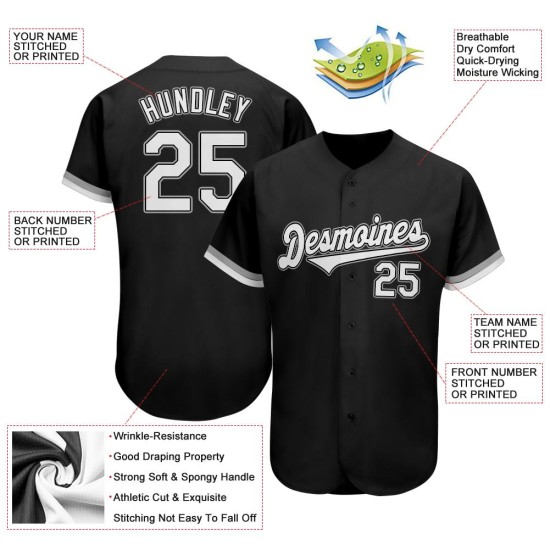 Authentic Baseball Schwarz Custom Jersey Weiß-Grau Authentic Baseball Schwarz Custom Jersey Weiß-Grau