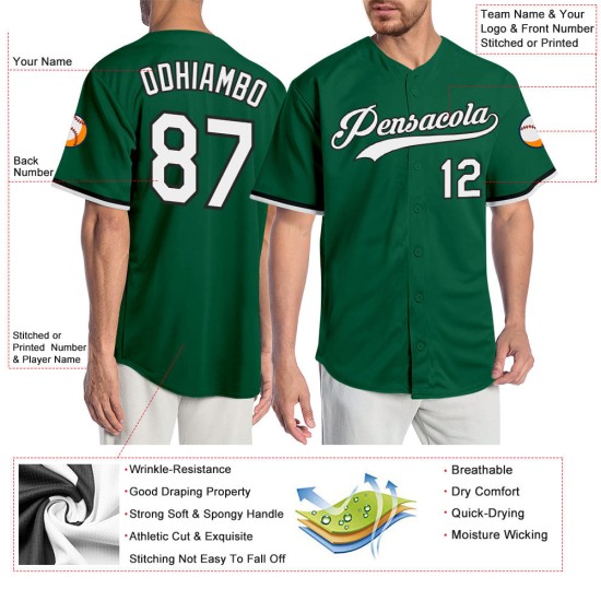 Kelly Custom Authentic Grünes Weiß-Schwarzes Baseballtrikot Kelly Custom Authentic Grünes Weiß-Schwarzes Baseballtrikot