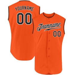 Schwarz-Weiß Custom Orange Authentic Baseball Ärmelloses Trikot
