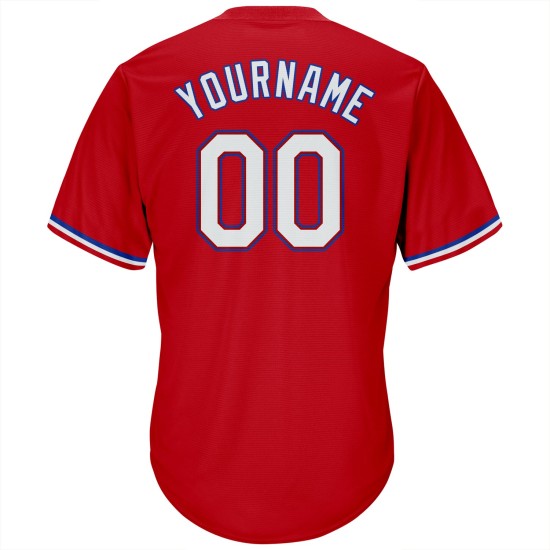 Baseball Custom Weiß-Royal Rippenstrick Rot Jersey Shirt Authentic Throwback