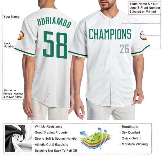 Grün-Grau Weiß Authentic Kelly Jersey Baseball Custom Grün-Grau Weiß Authentic Kelly Jersey Baseball Custom