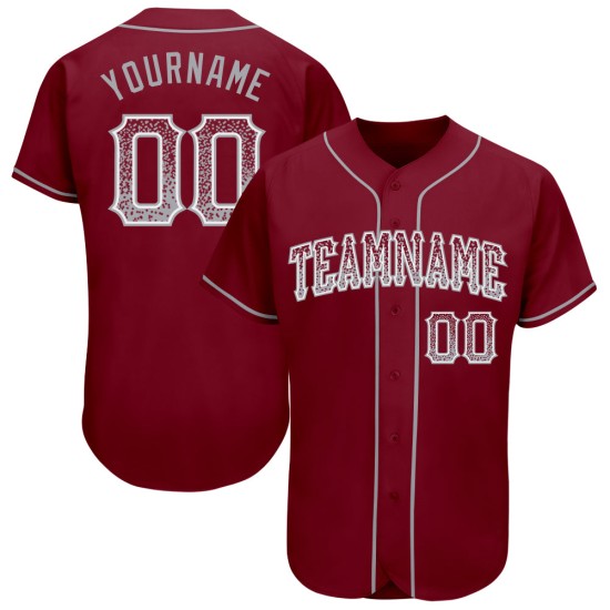 Jersey Drift Custom Baseball Authentic Crimson Grau-Weiß Mode Jersey Drift Custom Baseball Authentic Crimson Grau-Weiß Mode