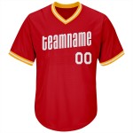 Jersey Baseball Weiß-Gold Throwback Rippstrick Authentic Custom Shirt Rot