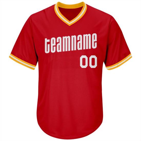Jersey Baseball Weiß-Gold Throwback Rippstrick Authentic Custom Shirt Rot