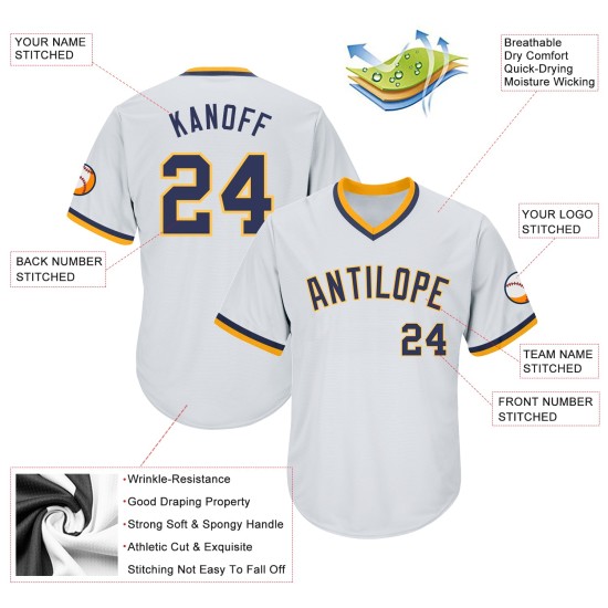 Throwback Weißes Rippstrick-Jersey Authentic Shirt Baseball Custom Navy-Gold