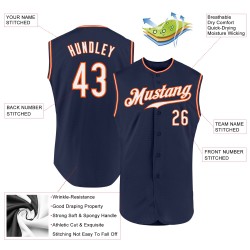 Jersey Authentic Navy Ärmellos Custom Baseball Weiß-Orange