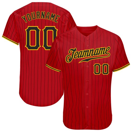 Benutzerdefinierte schwarz rot Jersey authentische Baseball Nadelstreifen schwarz-gold