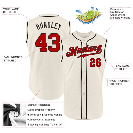 Jersey Ärmellos Creme Custom Rot-Schwarz Baseball Authentic Jersey Ärmellos Creme Custom Rot-Schwarz Baseball Authentic