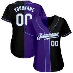 Benutzerdefinierte Schwarz Weiß-Lila Authentic Jersey Baseball Fashion Split
