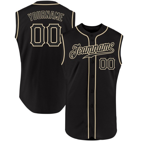 Baseball-Trikot ärmellos Custom Authentic Schwarz Schwarz-Creme Baseball-Trikot ärmellos Custom Authentic Schwarz Schwarz-Creme
