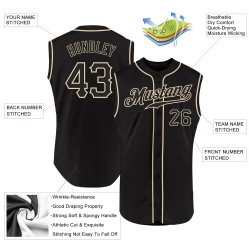 Baseball-Trikot ärmellos Custom Authentic Schwarz Schwarz-Creme