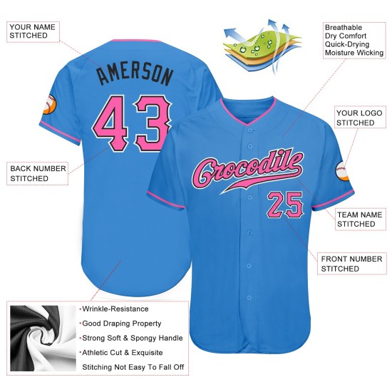 Powder Jersey Custom Authentic Baseball Rosa-Schwarz Blau