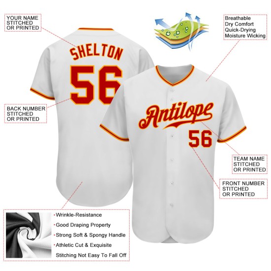 Jersey Authentic Baseball Custom Rot-Gold Weiß