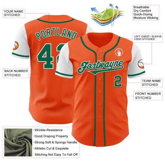 Custom Tone Two Orange Jersey Kelly Grün-Weiß Authentic Baseball Custom Tone Two Orange Jersey Kelly Grün-Weiß Authentic Baseball