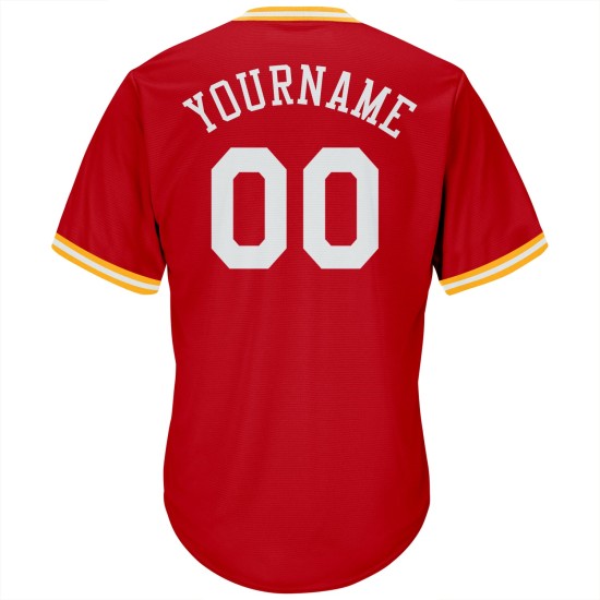 Jersey Baseball Weiß-Gold Throwback Rippstrick Authentic Custom Shirt Rot