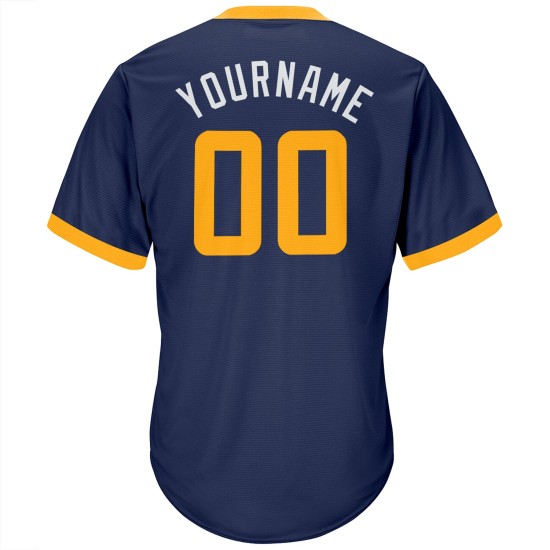 Shirt Custom Throwback Authentic Navy Gold-Weiß Jersey Rippstrick Baseball