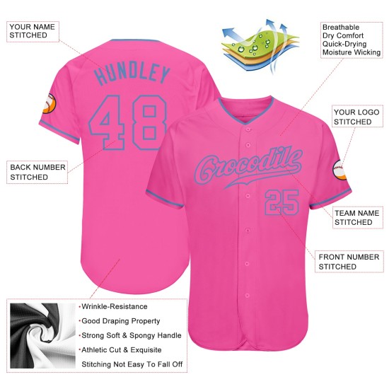 Blaues Baseball-Trikot in Pink-Hellpink, authentisch
