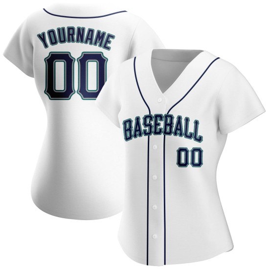 Jersey Weiß Navy-Teal Baseball Authentic Custom