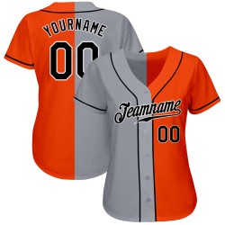 Split Fashion Custom Schwarz-Grau Authentic Jersey Orange Baseball