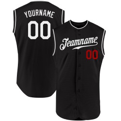 Baseball Schwarz Jersey Custom Weiß-Rot Ärmellos Authentisch