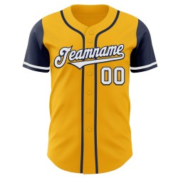 Zwei benutzerdefinierte weiß-marineblau goldfarbene Baseball-Trikots