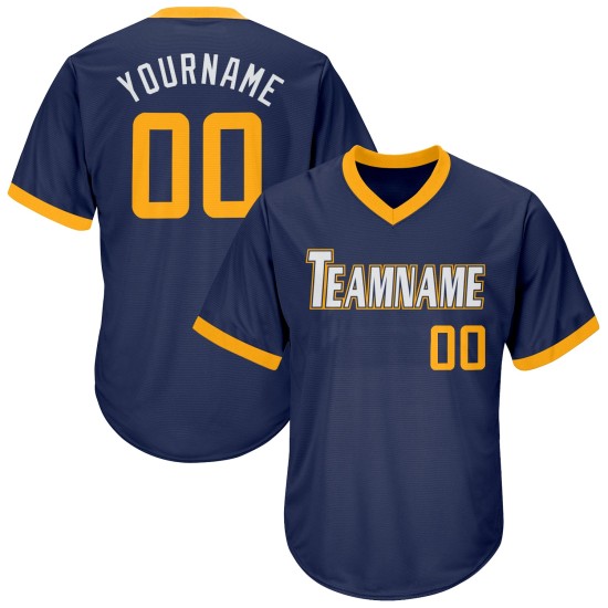 Shirt Custom Throwback Authentic Navy Gold-Weiß Jersey Rippstrick Baseball