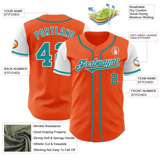 Tone Two Baseball Trikot Authentic Teal-Weiß Custom Orange Tone Two Baseball Trikot Authentic Teal-Weiß Custom Orange