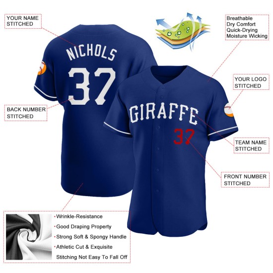 Jersey Weiß-Rot Royal Authentic Baseball Custom
