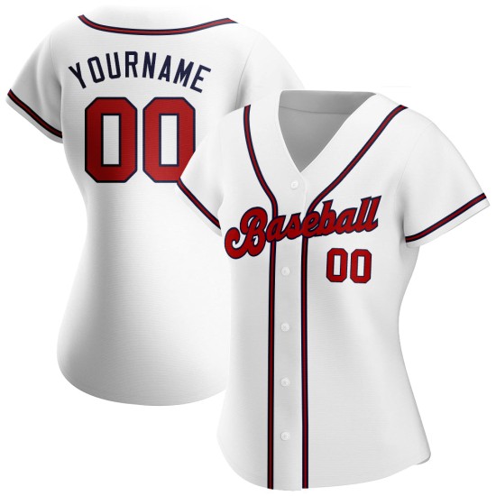 Benutzerdefiniertes rot-marineblaues Baseballtrikot, weiß, authentisch