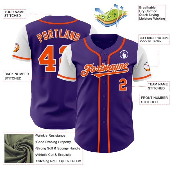 Jersey Zwei Baseball Authentic Lila Orange-Weiß Ton Custom Jersey Zwei Baseball Authentic Lila Orange-Weiß Ton Custom