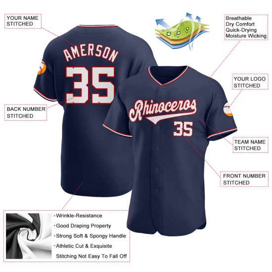 Navy Jersey Baseball Authentic Custom Weiß-Rot