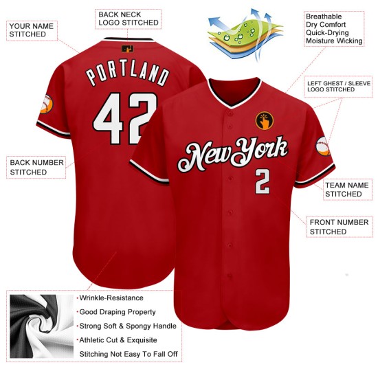 Jersey Baseball Weiß-Schwarz Authentic Custom Rot