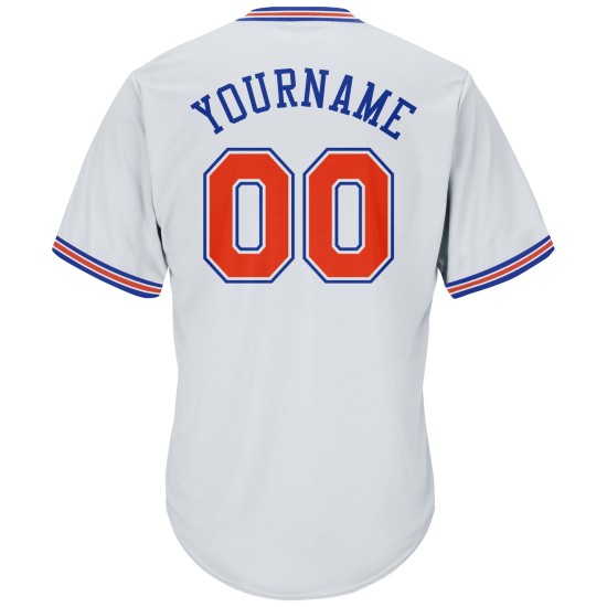 Benutzerdefinierte Orange-Royal Baseball Rib-Strick Shirt Jersey Weiß Throwback Authentic
